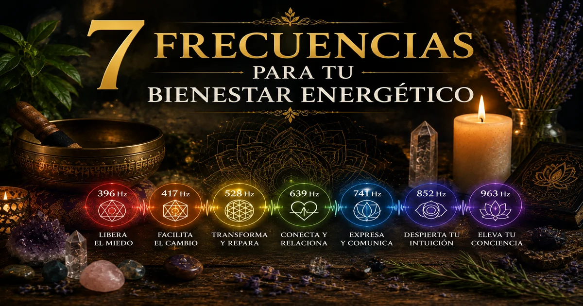 7 frecuencias para el bienestar energético con cuenco tibetano, cristales, velas y elementos naturales