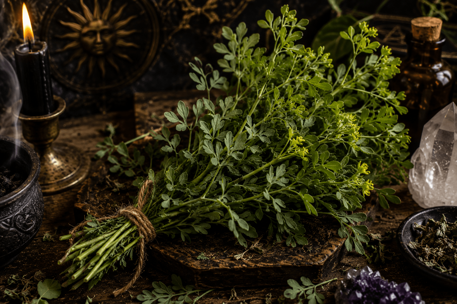 Planta verde de Ruda medicinal y esotérica