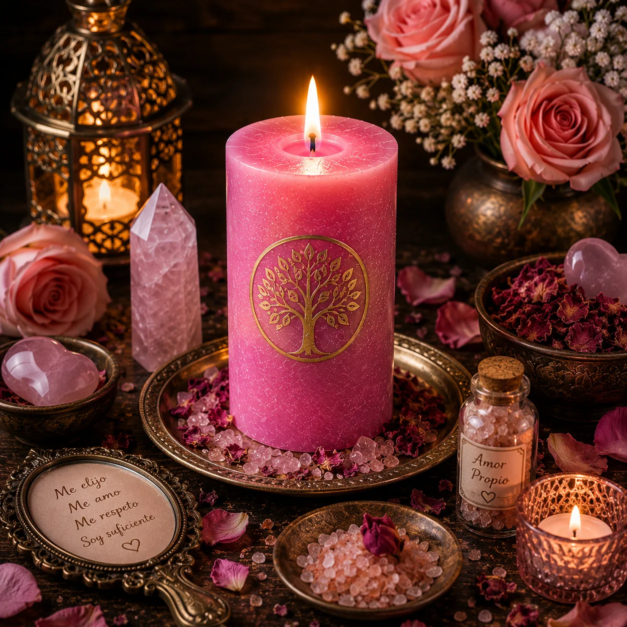 Vela rosada para amor, romance, afecto y armonía