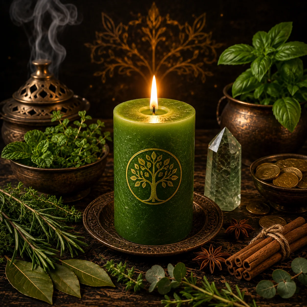 Vela verde para dinero, prosperidad, crecimiento y abundancia