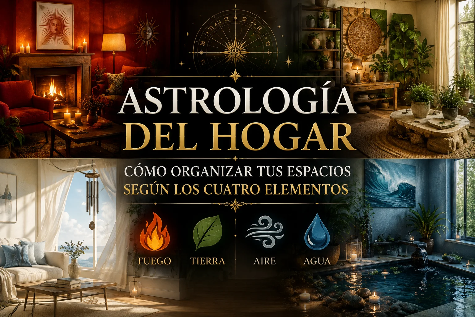 Astrología del hogar con espacios decorados según los cuatro elementos Fuego Tierra Aire y Agu