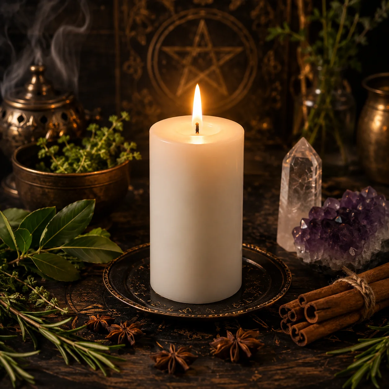 Vela blanca para limpieza, paz, claridad y purificación
